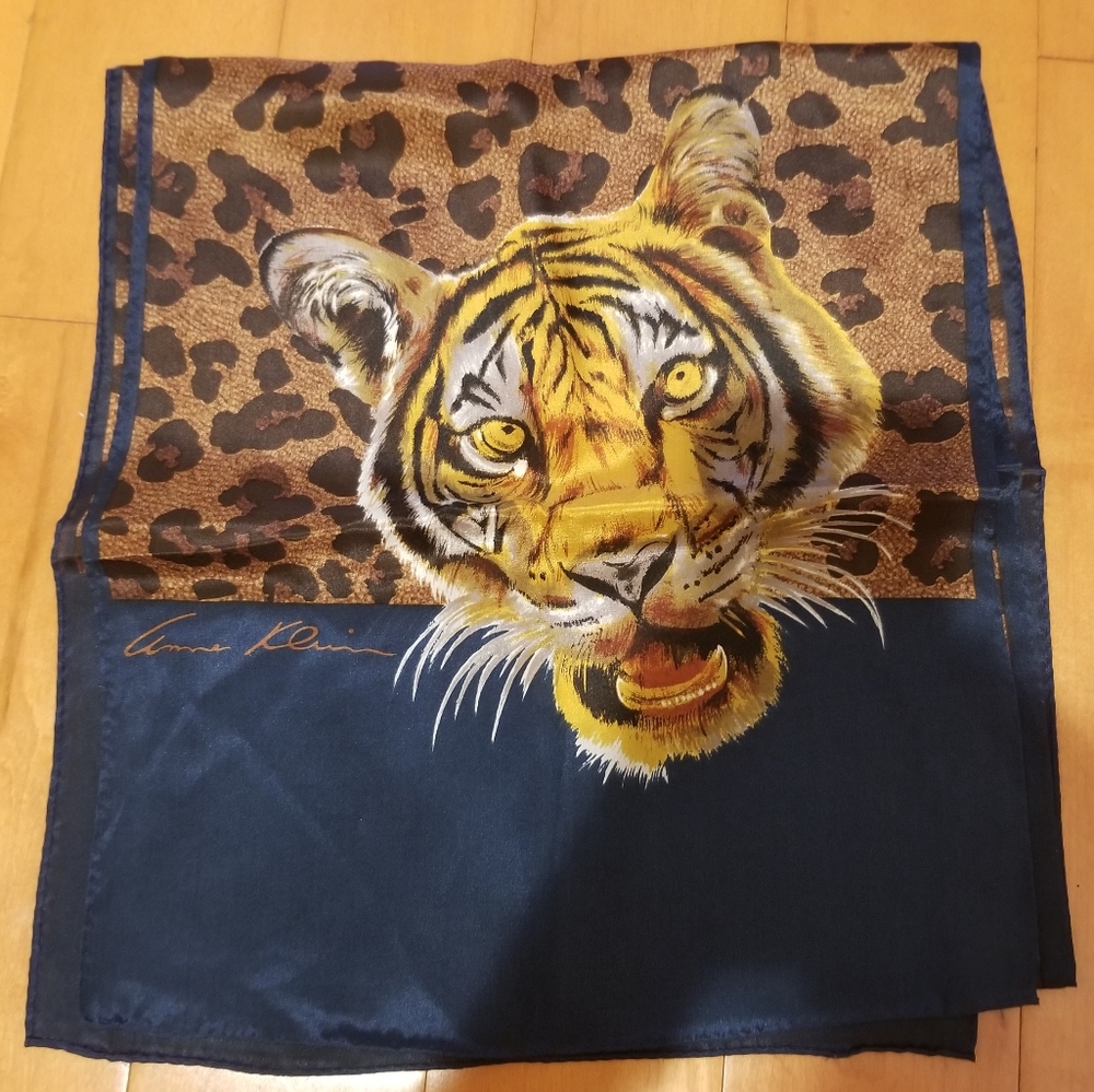 Vintage Anne Klein Silk Big Cat Print Tiger Scarf